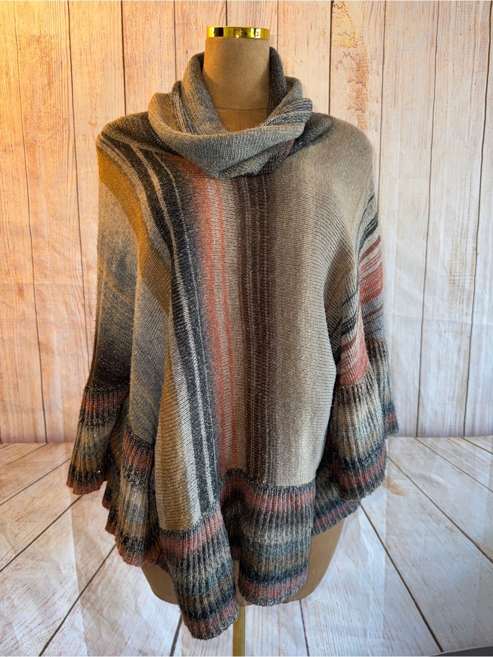 Boston Proper Oversized Sweater Poncho, Bell Sleeves, Metallic Fibers, S/M​